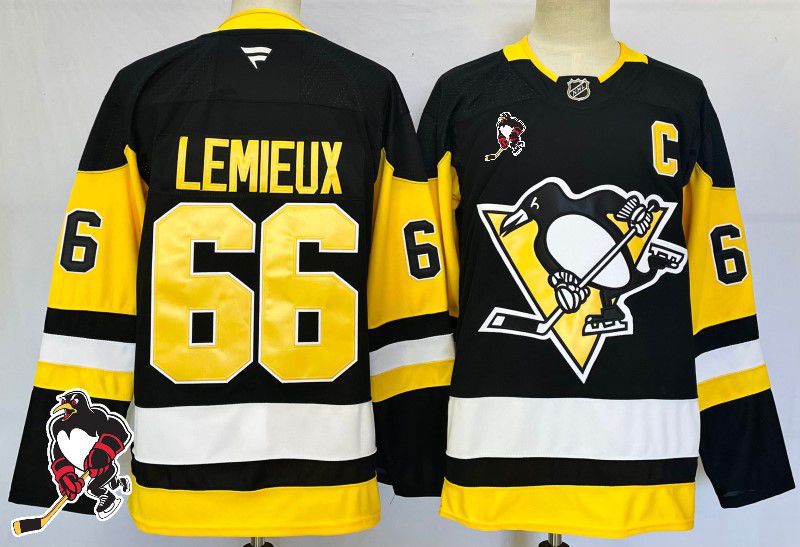 Men Pittsburgh Penguins #66 Lemieux Black Fanatics 2025 NHL Jersey style 1
